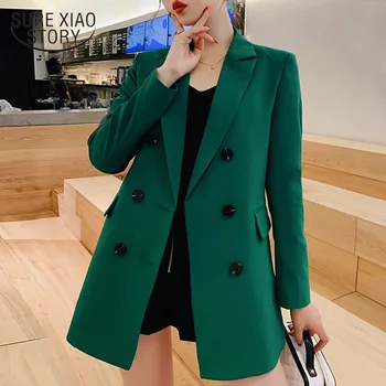 Mujer chaquetas 2021 m. rudenį ilgomis rankovėmis striukė moterims oficialų dangomis, žalia juoda kieta medžiaga, biuro darbo dėvėti ilgas moterų striukė 5025 80