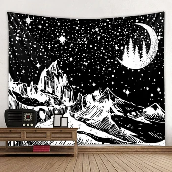 Mėnulio Kalnas Nakties Danguje Mozaiką, Namų Dekoracijas Wall Mount Forest Žvaigždėtą Gobelenas Kambarį Miegamojo Puošmena Didelis Antklodė