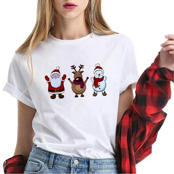 Moterų Animacinių filmų Grafika marškinėliai Drabužių Viršų Naujas Mados moteriški Marškinėliai Mielas Santa Claus Spausdinti Marškinėliai Kalėdų Dovana Marškinėliai