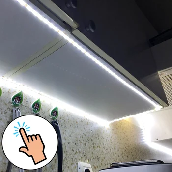 Kabineto LED Šviesos Touch Jungiklis Jutiklis Šviesos Juostelės Pritemdomi 220V DC 12V LED Juosta Virtuvės Sienos Lova Žibintas atsparus Vandeniui Su ES Plug