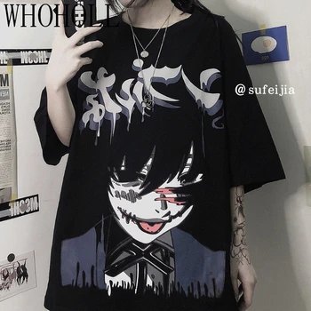 Trumparankoviai marškinėliai Moterims Vasaros 2020 Dark Gothic Punk Ilgai Prarasti Visas rungtynes, Anime Spausdinimo Naują Atsitiktinis Unisex Viršuje Tee Mados