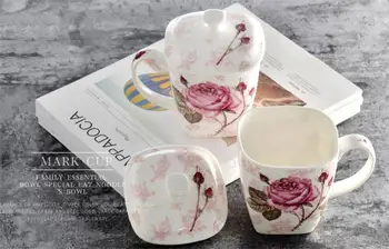 500ML Mielas gėlių rose kaulų kinija pusryčiai nespresso puodelis, kūrybos gėlių sukurta, emalio, puodelis, keraminės kavos puodelio, su dangčiu