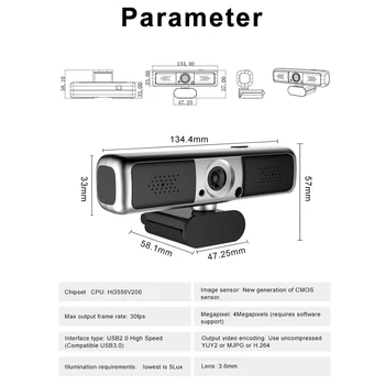 4X 2K webcam1080p 60fps pc webcam4K web kamera su mikrofonu kamera, Vaizdo kameros žiniatinklio PC 
