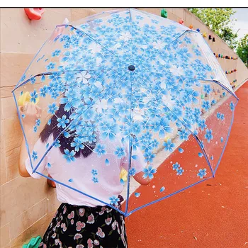 Visiškai automatinė tris lankstymo moterų skaidrus skėtis mažas šviežių romantiško stiliaus moteris skėtis vėjo stiprus skėtis