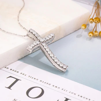 Unikalaus Dizaino, Didelis Kryžius Pakabukas Nutiesti Deimantų 925 sterlingas sidabro Vestuvių Kryžiaus Brangakmenio Pakabukas Karoliai Moterų fine Jewelry