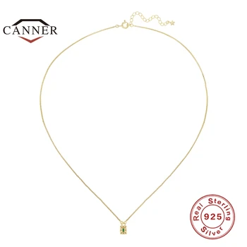 CANNER 925 Sterlingas Sidabro Karoliai Moterų Geometrinis Cirkonis Užraktas Star Mėnulis Clavicle Grandinės Karoliai Fine Jewelry Collares
