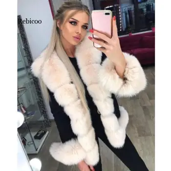 Naujas Elegantiškas, Kietas Dirbtiniais Lapės Kailiniai Paltai Moterims Žiemos Mados Vidutinio Ilgio Dirbtinis Fox Fur Coat Šiltas Netikrą Lapės Kailinius Moteris