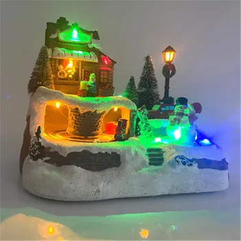 Sniego Namas Su Spalvinga Mirksi LED Šviesos muzika Kalėdinė Dekoracija namuose Naujųjų Metų vaikams dovanų Dervos Kalėdų Kaimas
