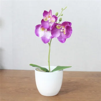 1 Set Phalaenopsis Modeliavimas Gėlių Vazoninių Dirbtinė Orchidėja, Gėlių + Putų Lapų +plastikinės Vazos, Namų Dekoro Bonsai Dovana