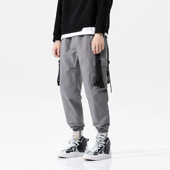 2021 Naujas Hip-hop Jogger vyriškos Juodos Haremo darbo drabužiai Multi-pocket Juostelės vyriškos Sportinės Kelnės Streetwear vyriškos Laisvalaikio Kelnės