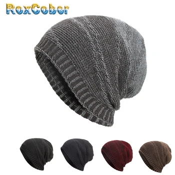 [RoxCober] Mados Žiemą Šiltas Skrybėlė Vyrų, Moterų Megzti Skrybėlę Vyrų Skullies Beanies Skrybėlės, variklio Dangtis, Kepurės Gorros Vyriška Skrybėlė