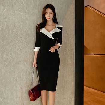 Mados moterų naują atvykimo aukštos kokybės Plonas oficialų suknelė patogiai pavasario elegantiškas kratinys juoda office lady pieštuku suknelė