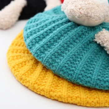 Kūdikių skrybėlę žiemos turėkite šiltas megzti skrybėlę mergina vientisos spalvos su gobtuvu bžūp mados mielas vilnonių beanie skrybėlių