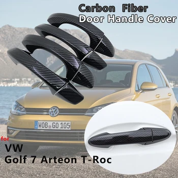 4 VNT Šildomi Anglies Pluošto Durų Rankena Padengti Sugauti Apdaila, Automobilių Reikmenys VW Volkswagen Golf 7 T-Roc Arteon 2013 m. 2017 m. 2018 m.