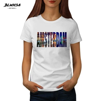 BLWHSA Naujas Amsterdamo Spausdinti Marškinėliai Moterims Nyderlandai Miestas Amsterdamo Vasaros Laiškas Spausdinti Marškinėliai Mados Juokinga Moterų Marškinėlius