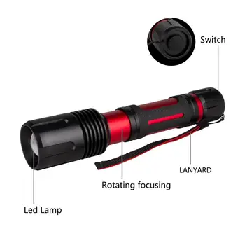P50 LED Žibintuvėlis 5 Režimai, Darbo Fakelas Rotatary Zoom Lanterna Vandeniui Kempingas Šviesos T6 Flashlamp Galia 2*18650 Baterija