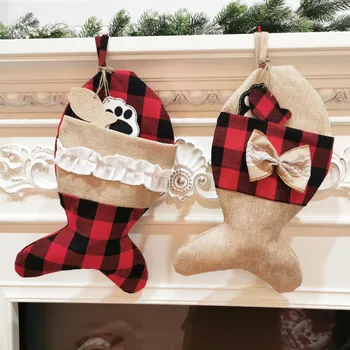 Kalėdų kojinės šunų kaulų žuvies formos dovanų maišelis metu kalėdų gyvulių stuffers regali natale calcetines navidad kerst sokken