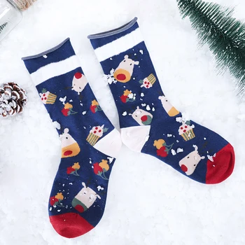 Pora kojinių Kalėdų dovanos 2021New metų Kalėdų eglutė Kalėdų Senelis Žmogus Moterų kojinės nustatyti 5 poros Animacinių filmų kojinės Medvilnė, Dovanų dėžutėje
