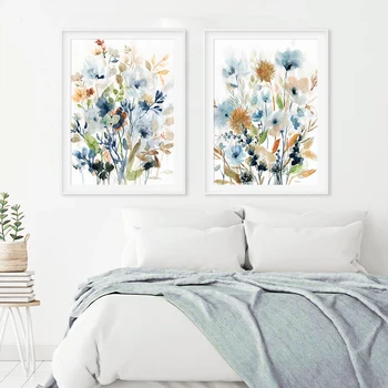 Šiuolaikinės Akvarelės Dažų Gėlės Lapai Drobės Tapybos Sienos paveiksl Plakatas ir Spausdina Virtuvės Kambarį Namo Apdaila