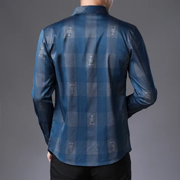 Naujas Ilgomis Rankovėmis Pledas Marškiniai Vyrams, Verslo Atsitiktinis Mens Socialinės Marškinėliai Slim Fit Camisa Masculina Vyrų Drabužiai E039