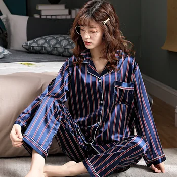2020 naujas Moterų Pižama Dirbtiniais Šilko Sleepwear Satino Pižama Nustatyti Gėlių Spausdinti ilgomis Rankovėmis 2 Gabalas Rudenį, Žiemą Homewear