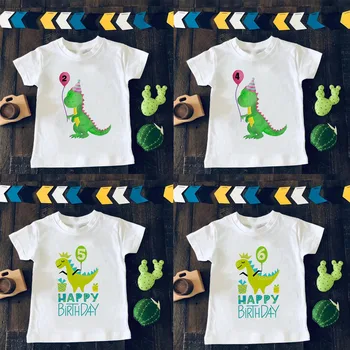 Berniukai Animacinių filmų Dinozauras, Gimtadienio Marškinėliai Vaikams Dino Spausdinti Marškinėlius Vaikai su Gimtadieniu Dinozaurų Skaičius 1~9 T-shirts Greitas Pristatymas