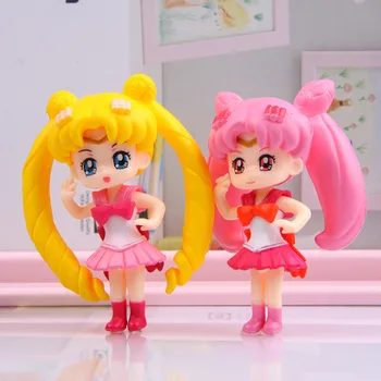 4pcs Sailor Moon PVC Pav cosplay Q Versija, Marsas, Jupiteris Venera Merkurijus Veiksmų Modeliai Kolekcionuojamos Lėlės Mergaitėms Parankinius