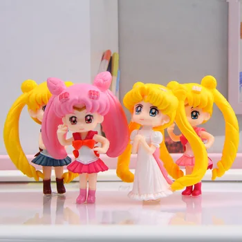 4pcs Sailor Moon PVC Pav cosplay Q Versija, Marsas, Jupiteris Venera Merkurijus Veiksmų Modeliai Kolekcionuojamos Lėlės Mergaitėms Parankinius