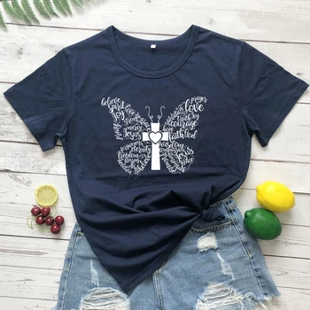 Drugelis Kryžiaus Žodžius T-shirt Estetinės Grafinis Biblijos Stichijos Marškinėliai, Viršuje Moterų, Religinių Krikščionių Tikėjimą Marškinėlius Dropshipping