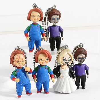 6pcs/set NECA Pav Siaubo Filmas Vaiko Žaisti Chucky Nuotaka Chucky & Son Lėlės paketų prižiūrėtojų raktinę Keychain Pakabukas Pav Modelis Dovanos Žaislas