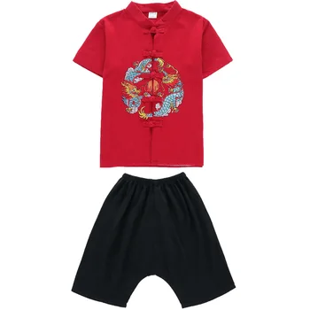 Vaikai Berniukai Drabužių Rinkiniai Kinų Stiliaus Laimingų Naujųjų Metų Vaikams Trumpas Rankovės marškinėliai+ Šortai 2vnt Kostiumas Vaikams Komplektai