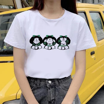 Ponios Atsitiktinis Harajuku Grafinis marškinėliai trumpomis Rankovėmis Kawaii Marškinėlius Moterų moteriški marškinėliai Mafalda Animacinių filmų Mados Spausdinti marškinėliai