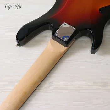 Sunburst spalvos, 5 styginių elektrinė bosinė gitara 43 colių bosinė gitara Kanados klevo medienos kaklo kietas liepų kai trūkumas