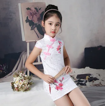 Gėlių Mergaitė Princesė Vestuvių Bridesmaid Gėlių Siuvinėjimas Šalis Suknelė Baby Girl Gradacijos Kamuolys Veiklos Kinų cheongsam