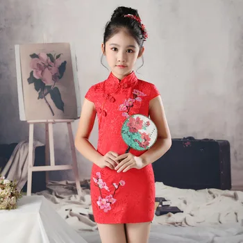 Gėlių Mergaitė Princesė Vestuvių Bridesmaid Gėlių Siuvinėjimas Šalis Suknelė Baby Girl Gradacijos Kamuolys Veiklos Kinų cheongsam