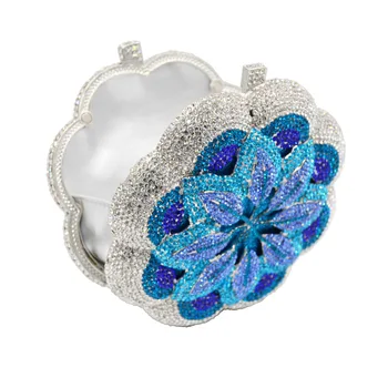 Dizaineris Gėlių Mėlyna Kristalų Vakare Maišelį Moterys Šalis Rankinėje Individualų Sankabos Krepšiai grandinės Mini 