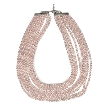 Atspalviu Rožinė daugiasluoksnė apvalių perlų ir Skaidraus Stiklo Kristalų perlas karoliai, gali būti atostogų dovana ir Kalėdų dovana