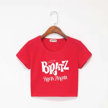 Bratz Rock Angelz Pasėlių Viršuje Susiduria Bamba T-Shirt Negabaritinių O-kaklo Viršūnes Moterų Juokinga Marškinėlius Moterims Seksualus Viršūnės