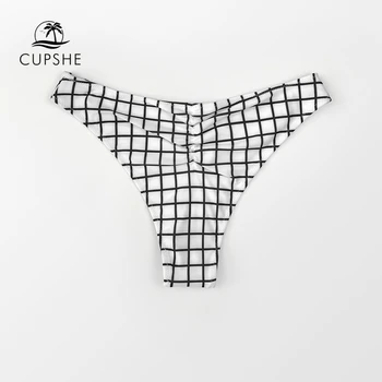 CUPSHE Juoda Balta Skara Mažas juosmens Diržas Bikini Bottom Moterų Sexy Vieną Kelnaitės Trumpikės 2021 Atskiras Maudymosi Apačioje maudymosi Kostiumėliai