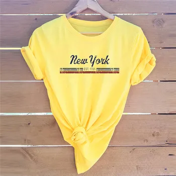 Plius Dydis S-5XL New York Spausdinti Marškinėliai Moterims Marškinėliai Medvilnė, O Kaklo trumpomis Rankovėmis Vasarą Marškinėlius Viršūnes Juokinga T Shirts