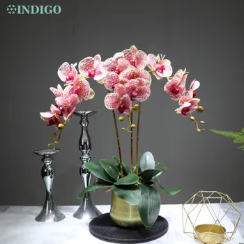 Baltoji Orchidėja, Gėlių Arrangment 90cm (3 orchidėja+3 lapų+Puodą Neprivaloma) Nekilnojamojo Touch Gėlių Vestuves Apdaila Atveju Floristas
