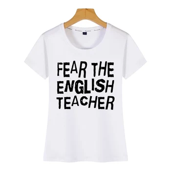 Topai Marškinėliai Moterims juokinga anglų kalbos mokytoja Atsitiktinis Juoda Medvilnės Moterų Marškinėlius
