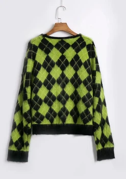 Derliaus argyle susagstomų megztinių moterims megztiniai kawaii moheros megztinis žiemą korėjos megztinis drabužiai 2020 m.