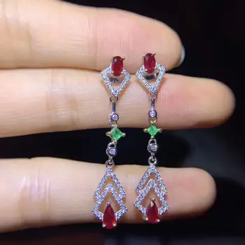 Elegantiškas raudonas rubinas smaragdas žalia stud auskarai moterims, sidabras fine jewelry tikras natūralus perlas 925 sterlingas sidabro draugei dovana