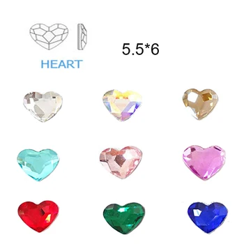 50pcs Širdies Mulitcolor Akrilo Kristalų Nagų Dailės Cirkonio 5.5*6mm Nagų Dailės Flatback Crystal AB 