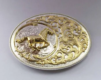 Arklių Vakarų Sidabro Su Aukso Baigė Gėlių Žiedų Fone Diržo Sagtis
