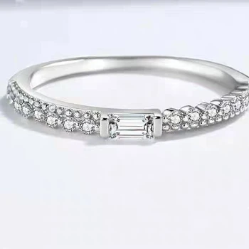 S925 sterlingas sidabro natūralus kalnų krištolas stačiakampio formos analoginis diamond ponios vestuvinis žiedas kietas diamond vestuvių žiedai moterims