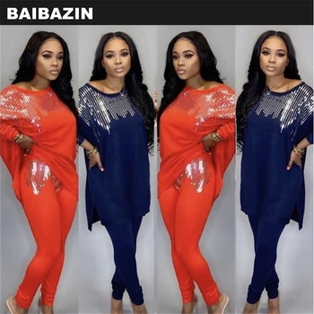 BAIBAZIN 2020 Dashiki Tradicinių Afrikos Drabužių Dviejų dalių Rinkinys Moterims Africaine Spausdinti Bodycon Suknelė+Kelnės Afrikos Drabužiai