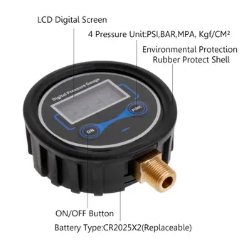 0-200PSI LCD skaitmeninis padangų slėgio daviklis automobilių, dviračių, motociklų padangų testeris oro VSI skaitiklis 1 / 8NPT