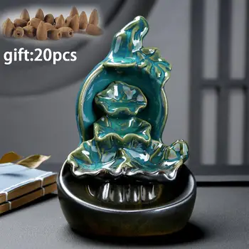 Žalia Glazūra Keramikos Moliūgas Lotus Krioklys Smilkalų Degiklis Klijuoti Laikiklį Censer Aromatas Dūmų Moliuskui Krosnis Fontanas Namų Dekoro